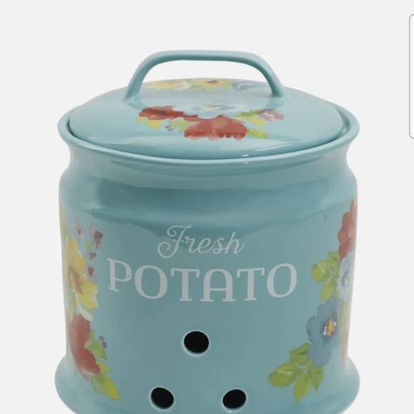 The Pioneer Woman Teal Floral Potato Canister - Picture 2 of 3